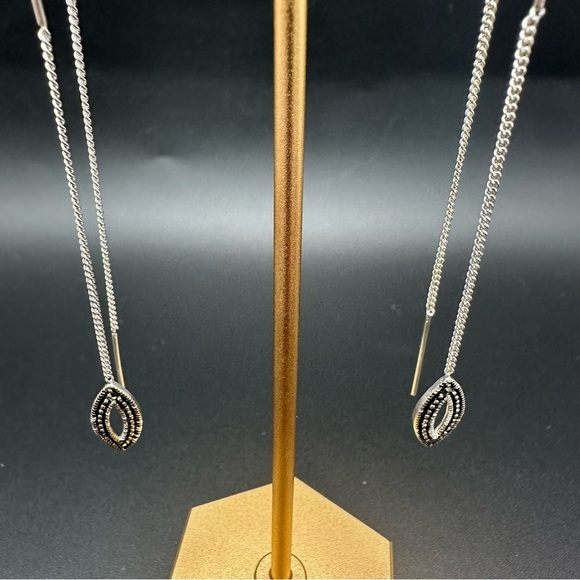 Delicate Charles Winston 925 Sterling Silver Marcasite Threader Earrings - Picture 13 of 15